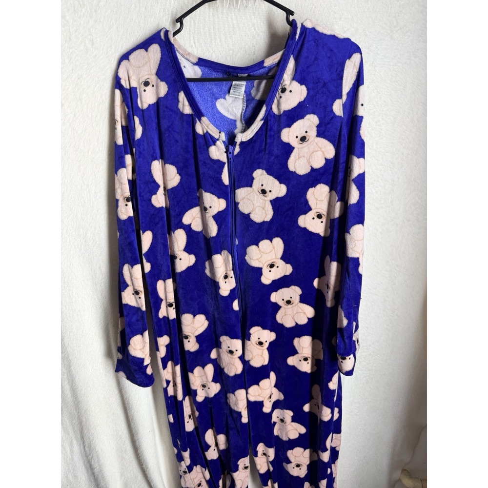 Not Tired One Piece Pajamas Womens M Blue Teddy Bear Print Fleece Zip-Up